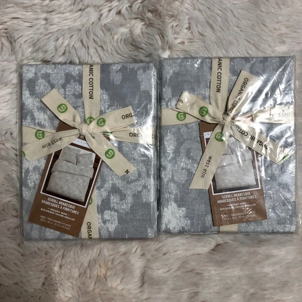 West Elm Grey Scroll Arabesque Organic King Shams